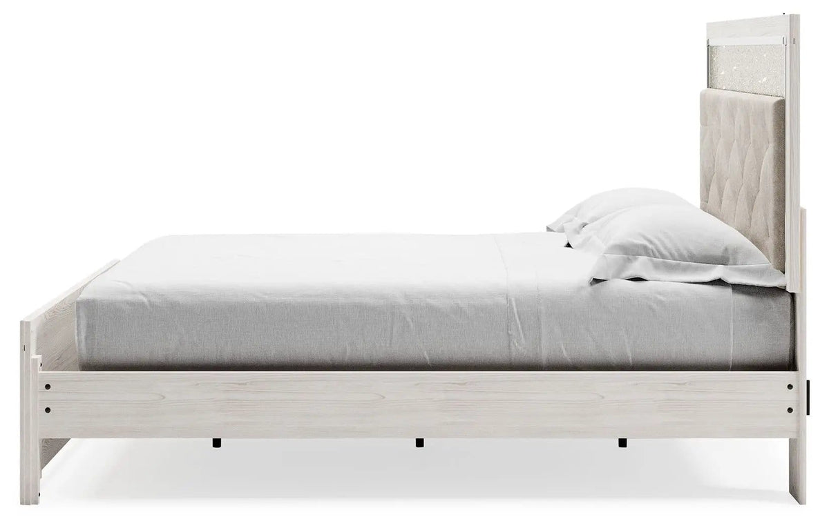Altyra King Panel Bed With Upholstered Headboard | Panel Bed | Engineered Wood & Polyester | White