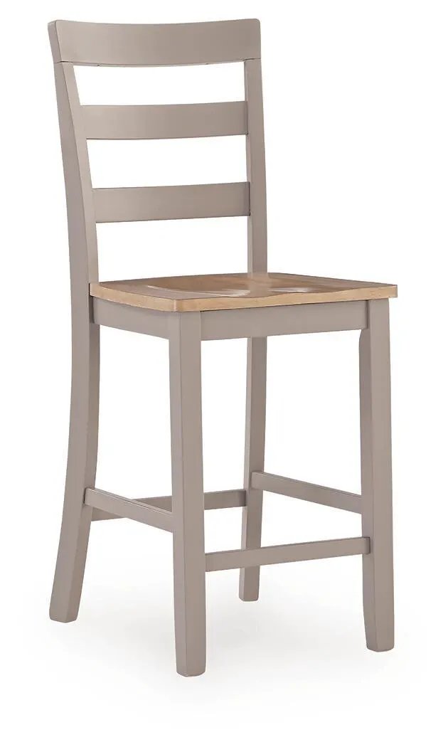 Counter Height Bar Stools | Contoured Seat | Natural Wood And Gray | Set Of 2