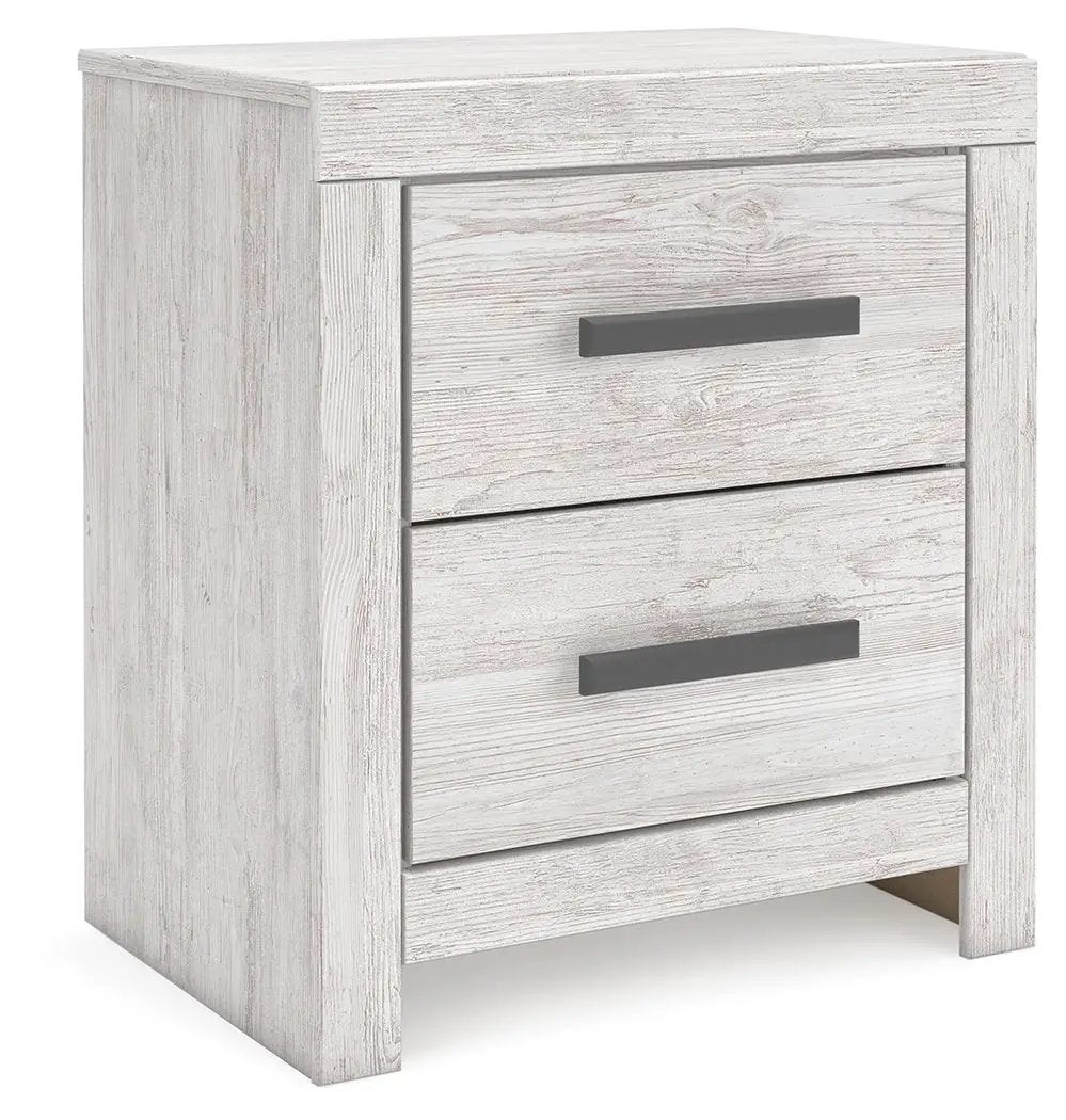 Cayboni Two Drawer Nightstand | Whitewash Finish | Replicated Worn Paint | Engineered Wood