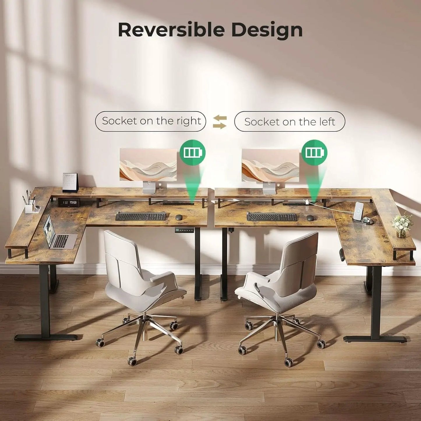 Electric L Shaped Standing Desk 59 Inch Height Adjustable