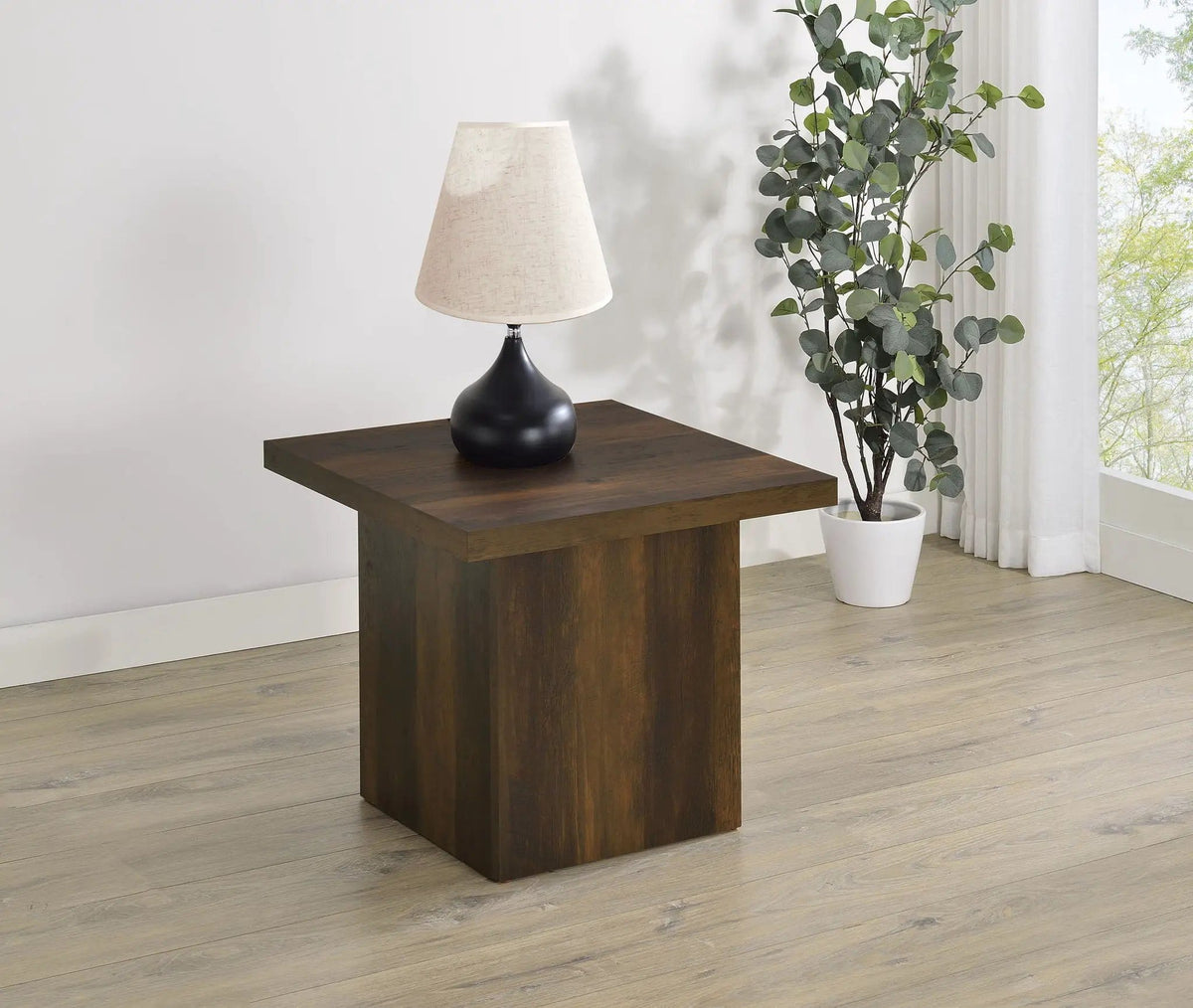 Devar Square Engineered Wood Side End Table Dark Pine | 23.5 x 23.5 x 21.75 in | Engineered Wood & Veneer | Living Room