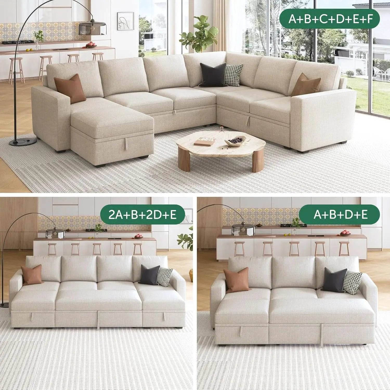 Beige Textured Storage Ottoman For Sectional Sleeper from PriceLows™