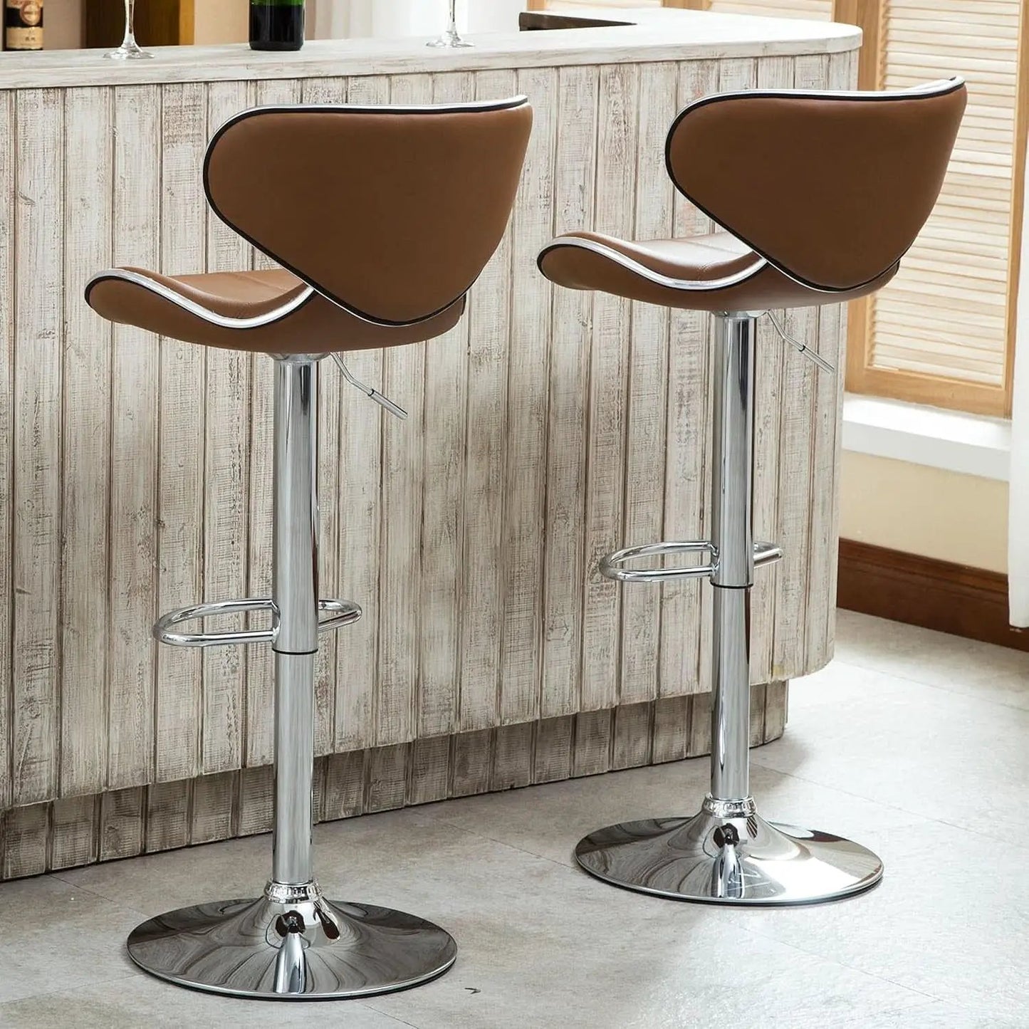 Masaccio Bar Stool Caramel Leatherette Adjustable Height from PriceLows™