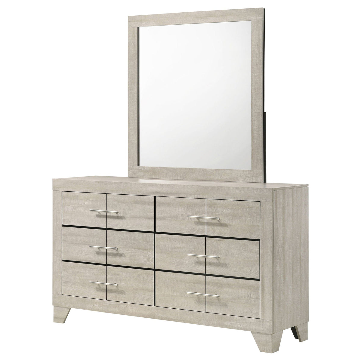 Trenton 6-drawer Bedroom Dresser With Mirror Rustic | 58.25 x 16.25 x 73 in | Metal & Veneer | Cream