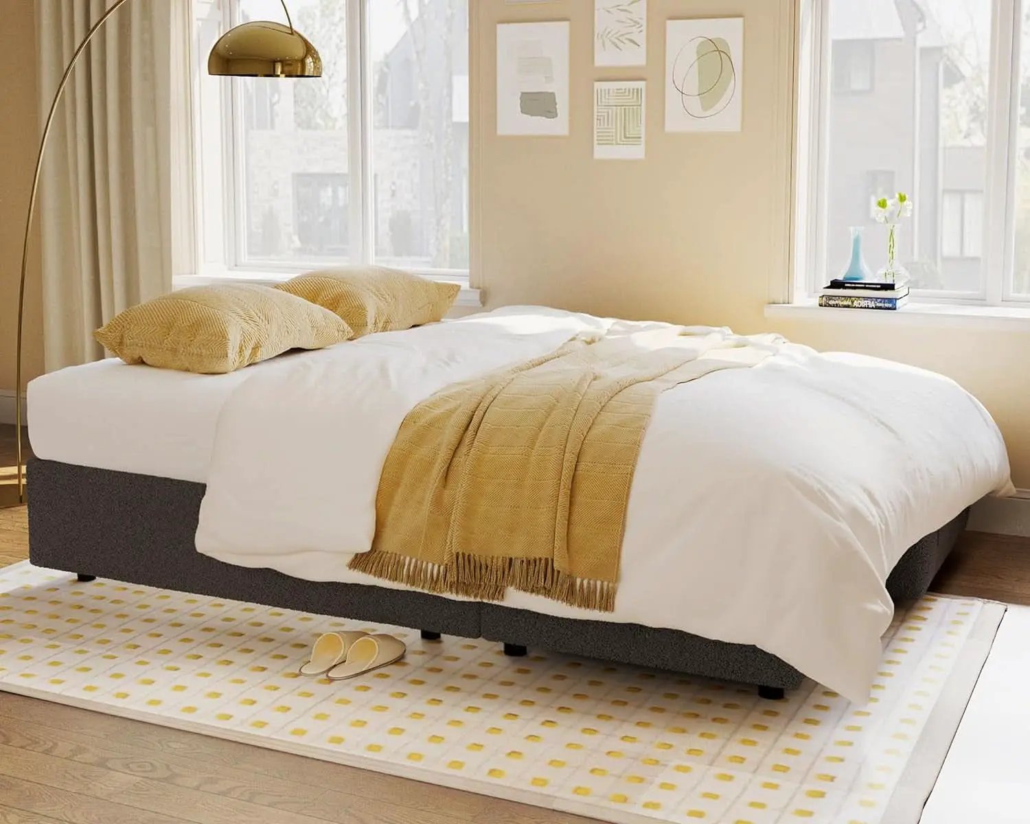 Grey Boucle Upholstered Convertible Sofa Bed Storage from PriceLows™