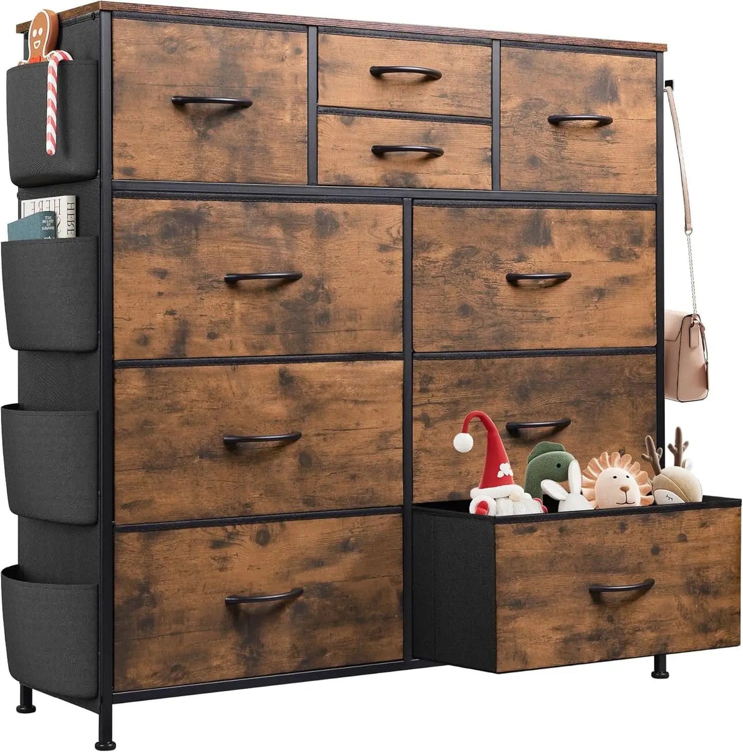Dresser With 10 Drawers In Rustic Brown Wood Grain Finish from PriceLows™