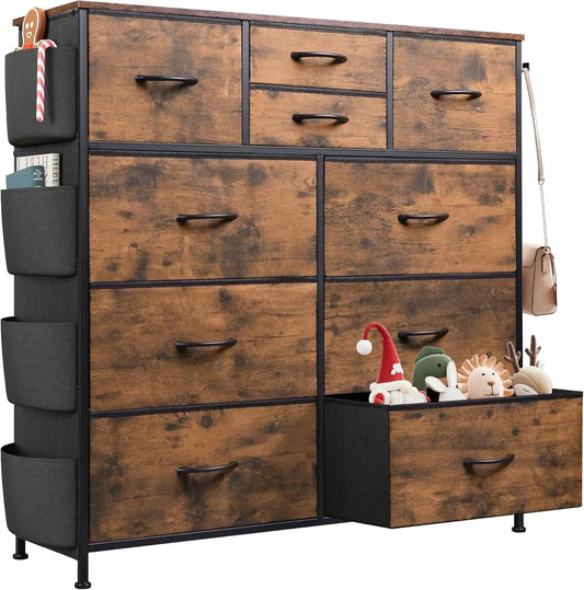 Dresser With 10 Drawers In Rustic Brown Wood Grain Finish from PriceLows™