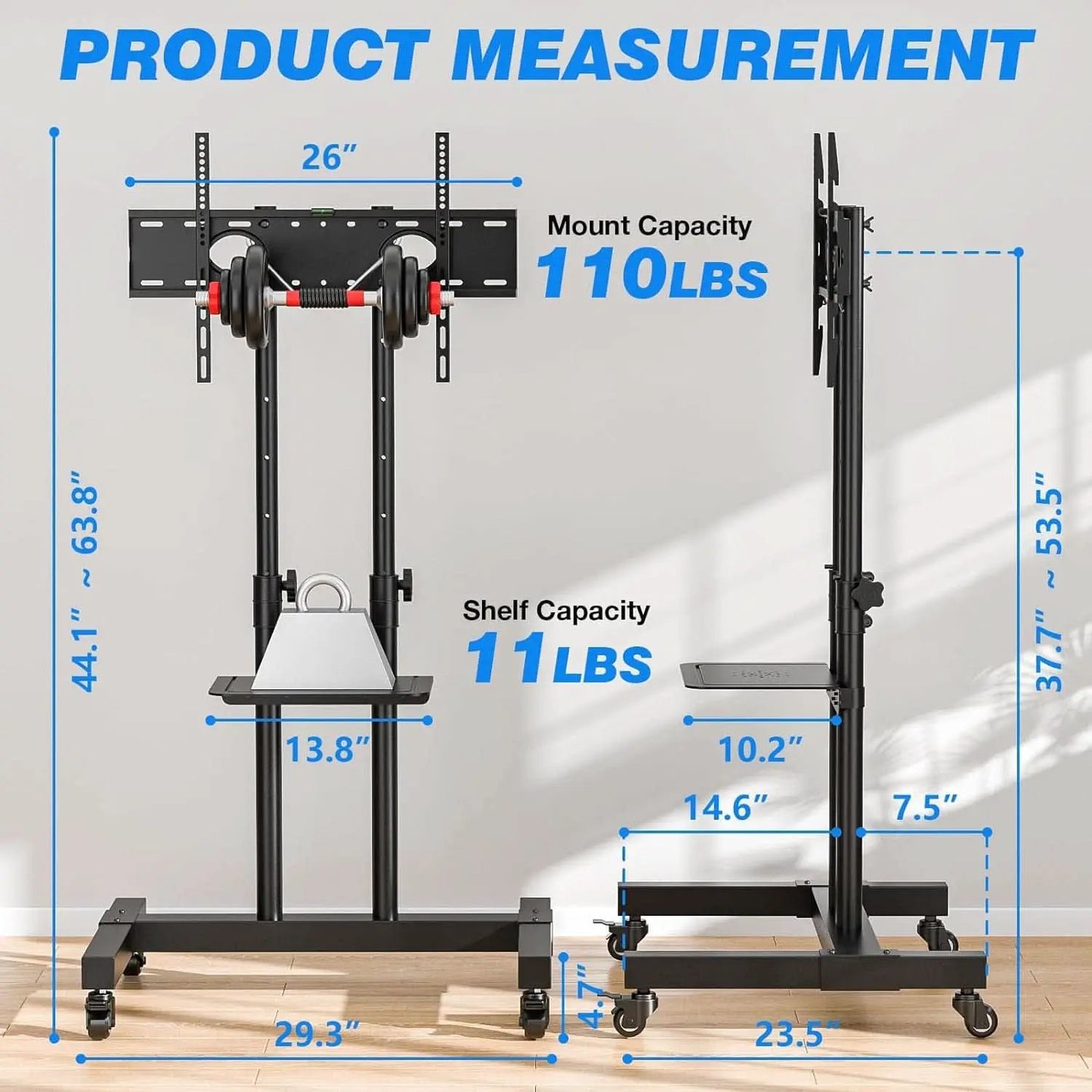 Height Adjustable Mobile TV Cart For 32 To 83 Inch Screens With Locking Wheels from PriceLows™
