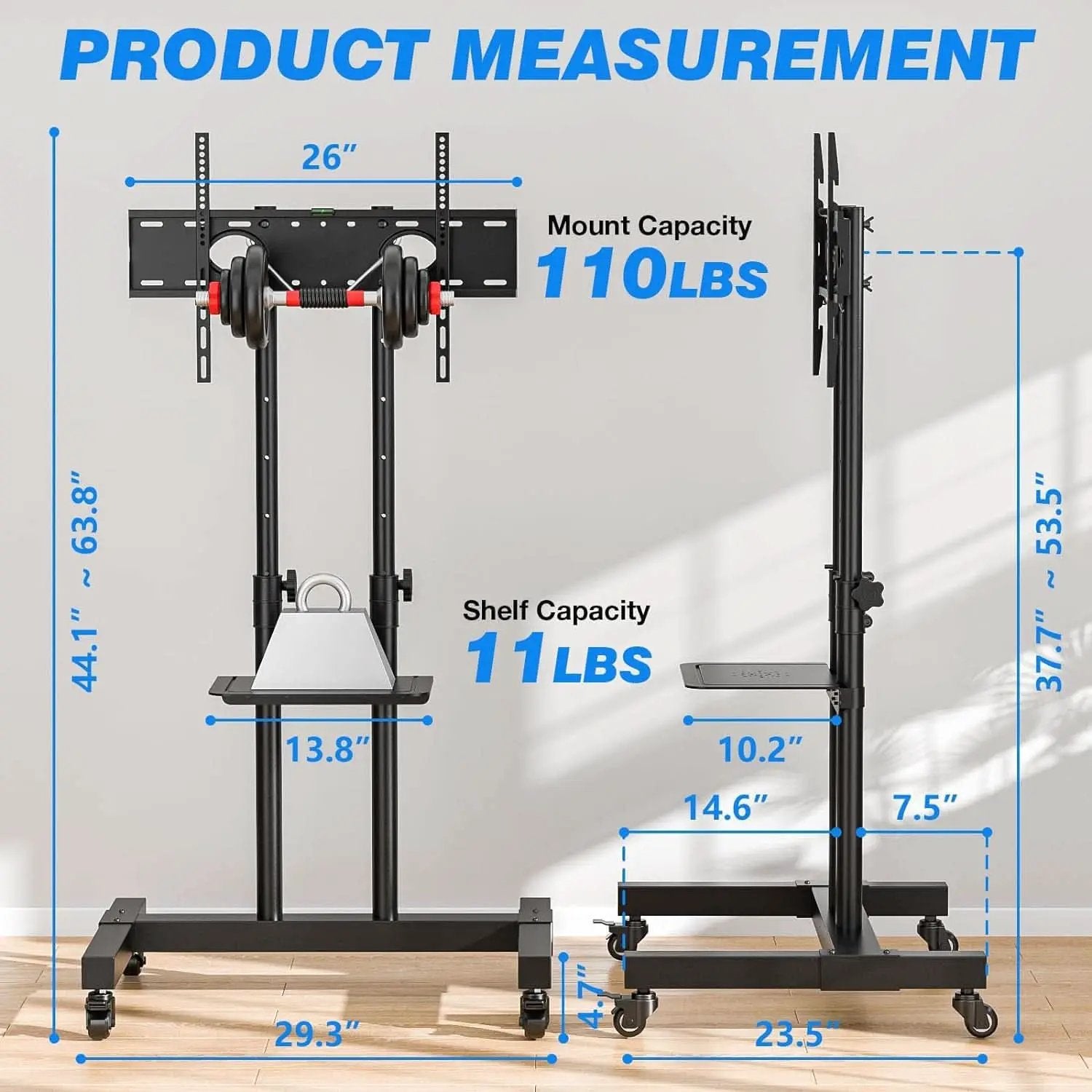 Height Adjustable Mobile TV Cart For 32 To 83 Inch Screens With Locking Wheels from PriceLows™