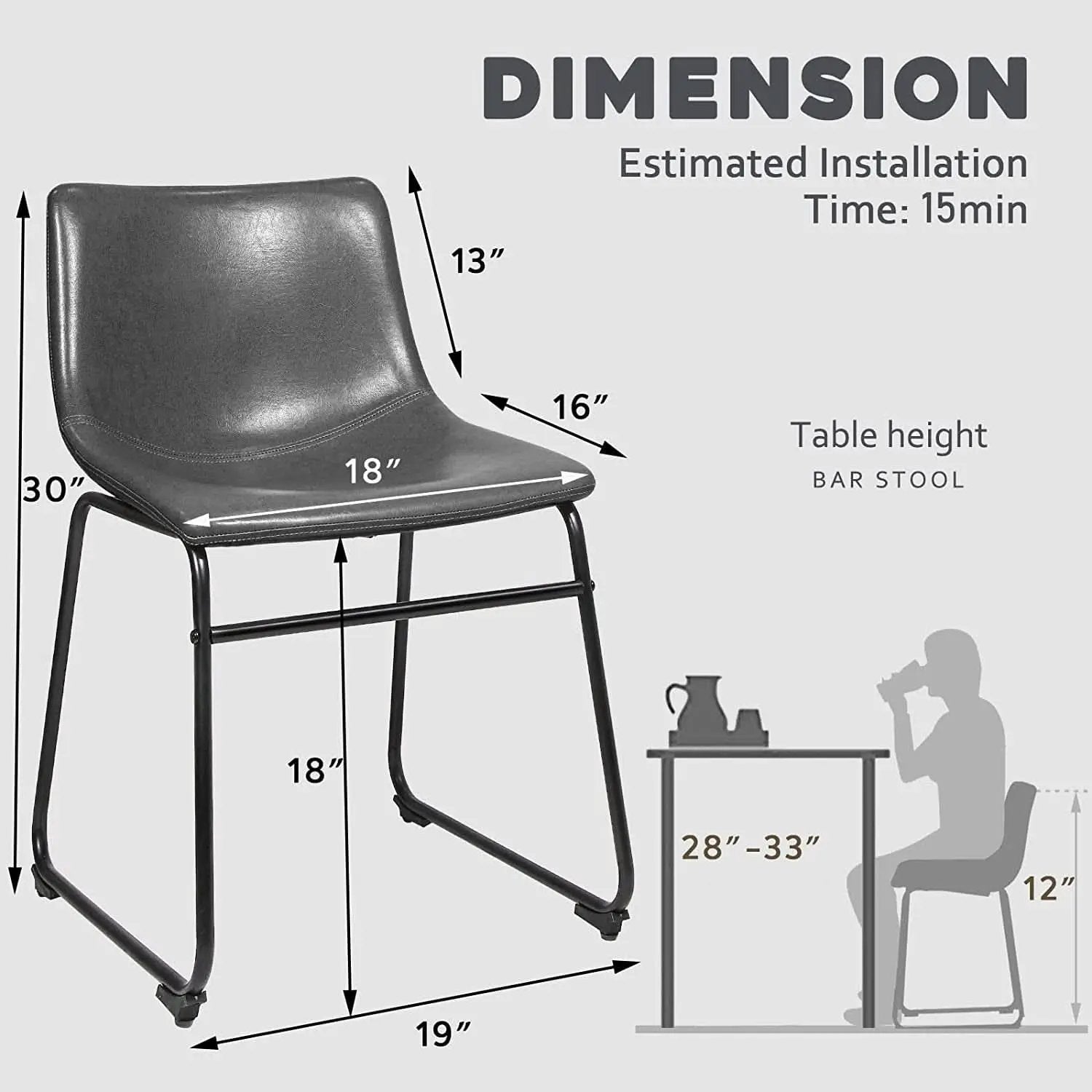 Faux Leather Dining Chairs 18 Inch Set of 2 Mid Century from PriceLows™