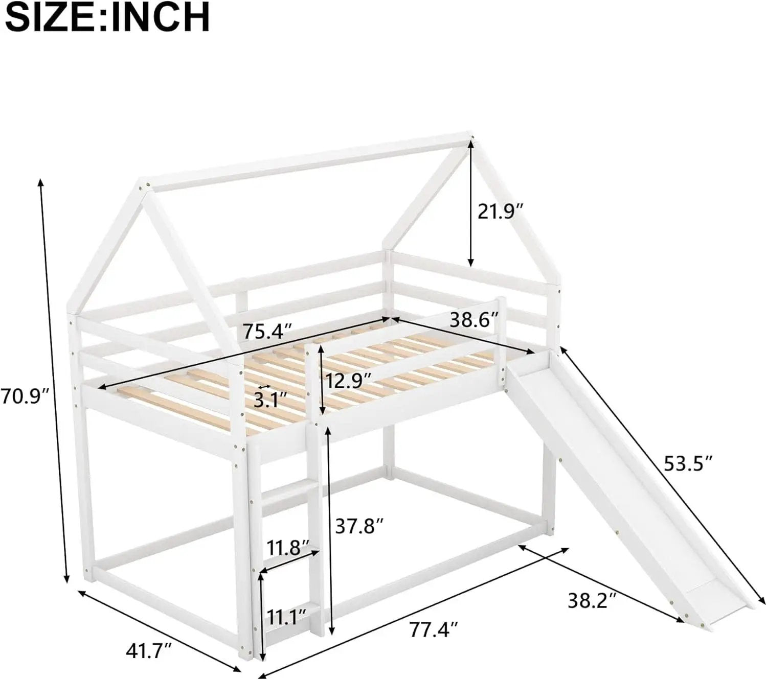 Twin Over Twin House Bunk Bed With Slide Solid Wood from PriceLows™