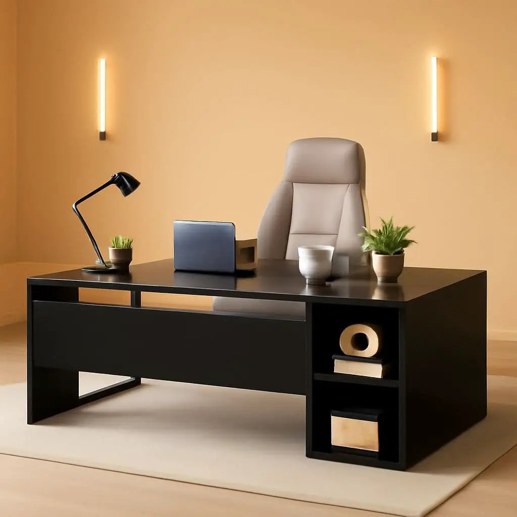 71 Inch L Shaped Executive Desk Brown And Black Office from PriceLows™