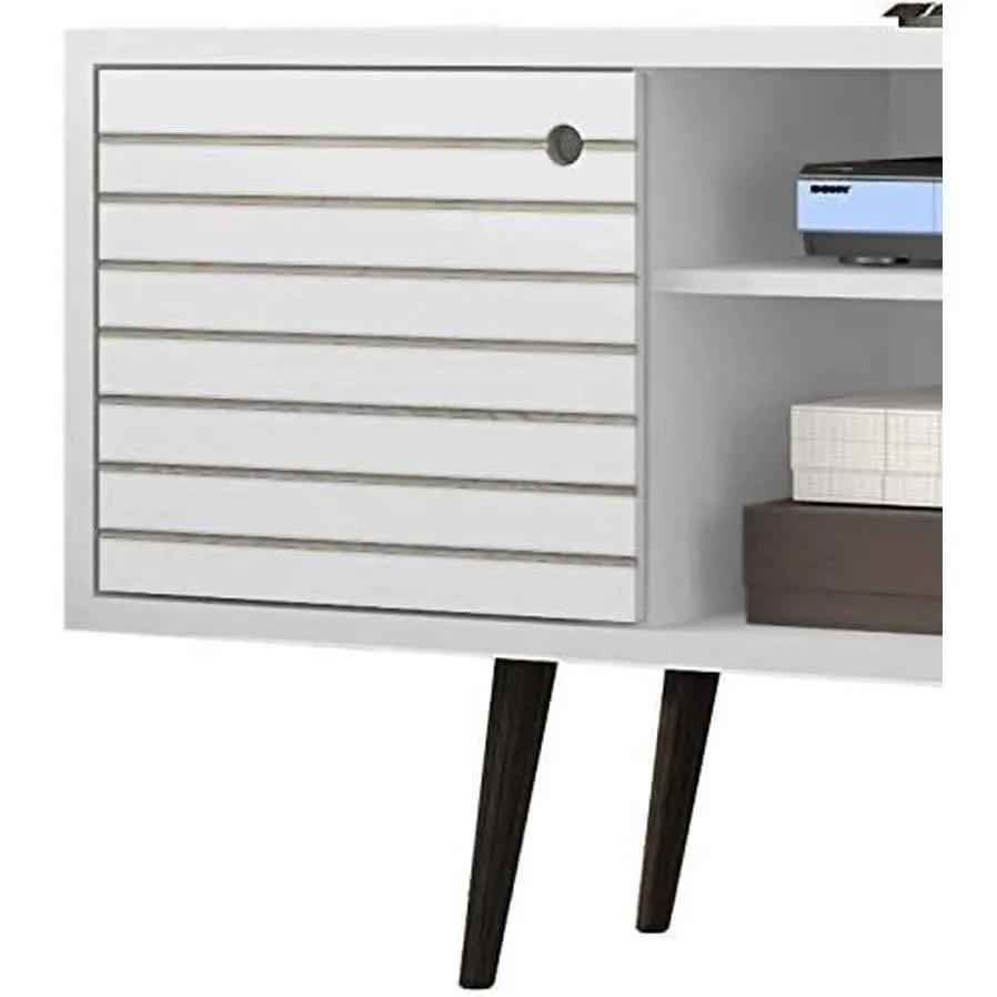 Mid Century TV Stand Solid Wood With Shelves And Cabinet from PriceLows™