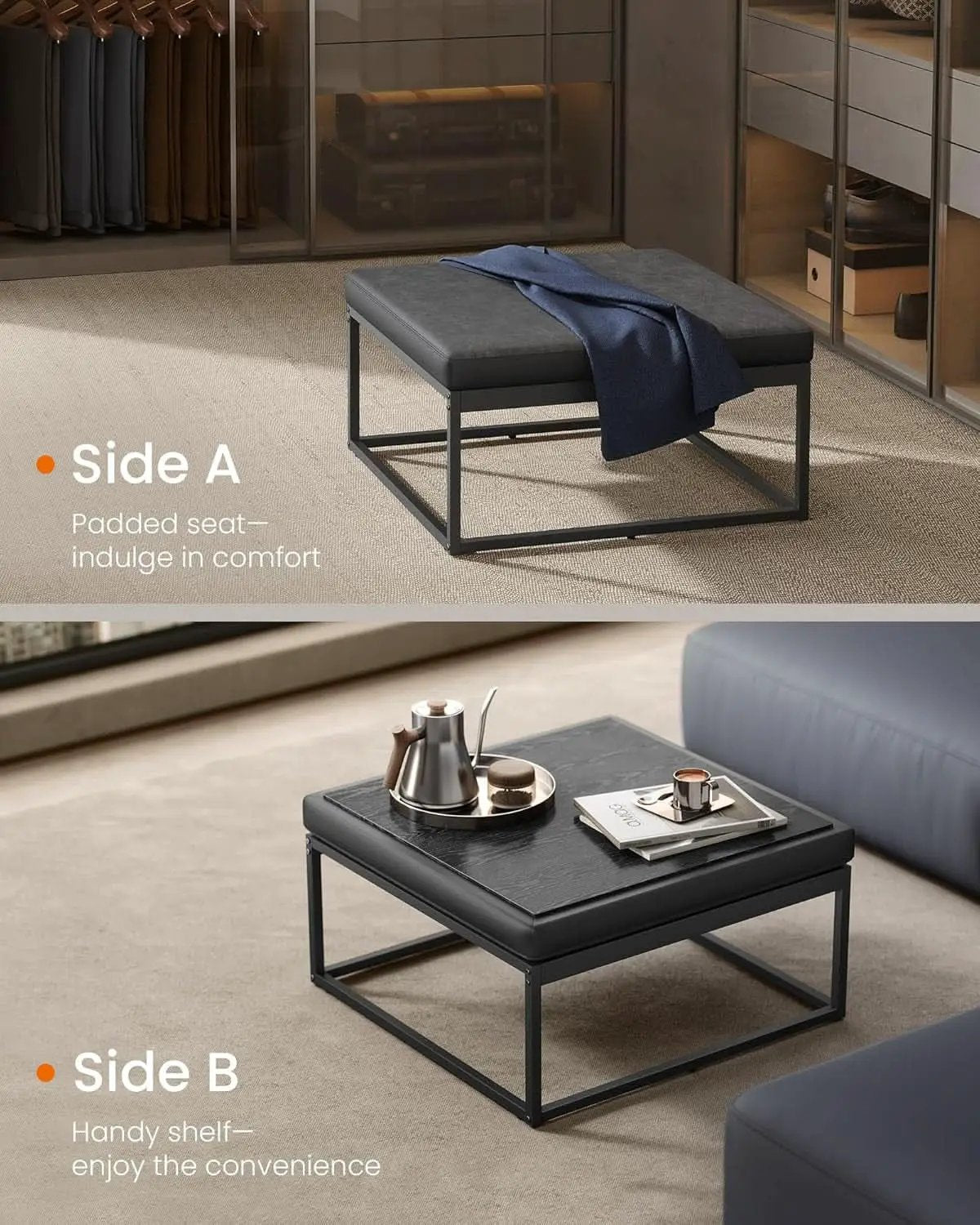 Ink Black Modular Ottoman Coffee Table Reversible Top from PriceLows™