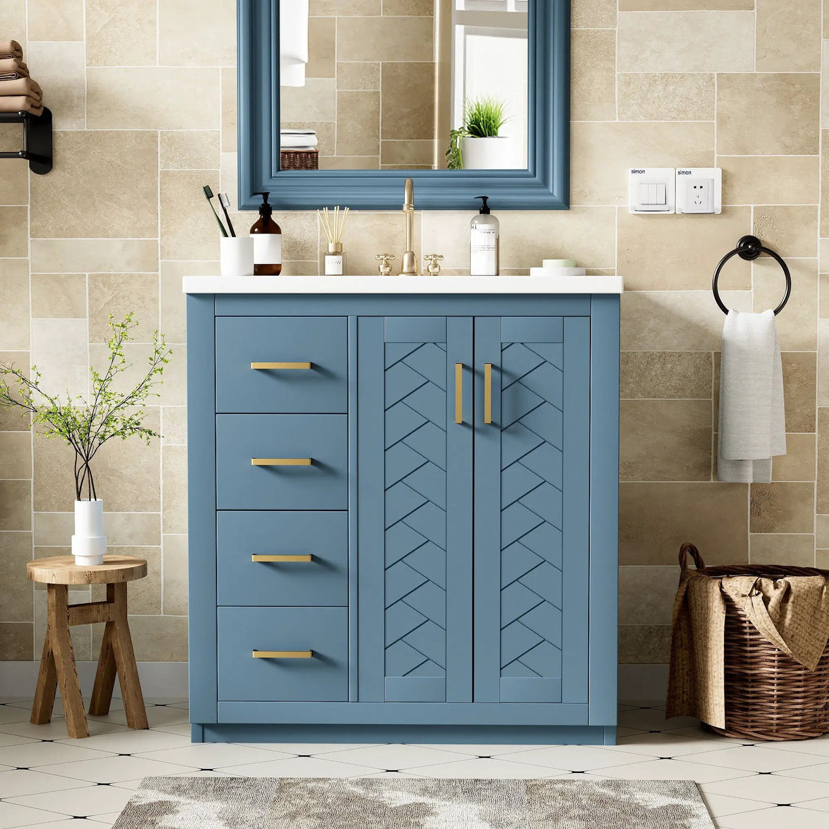 30 Inch Bathroom Vanity | 3 Drawers Soft Close | Solid Wood Ceramic Combo