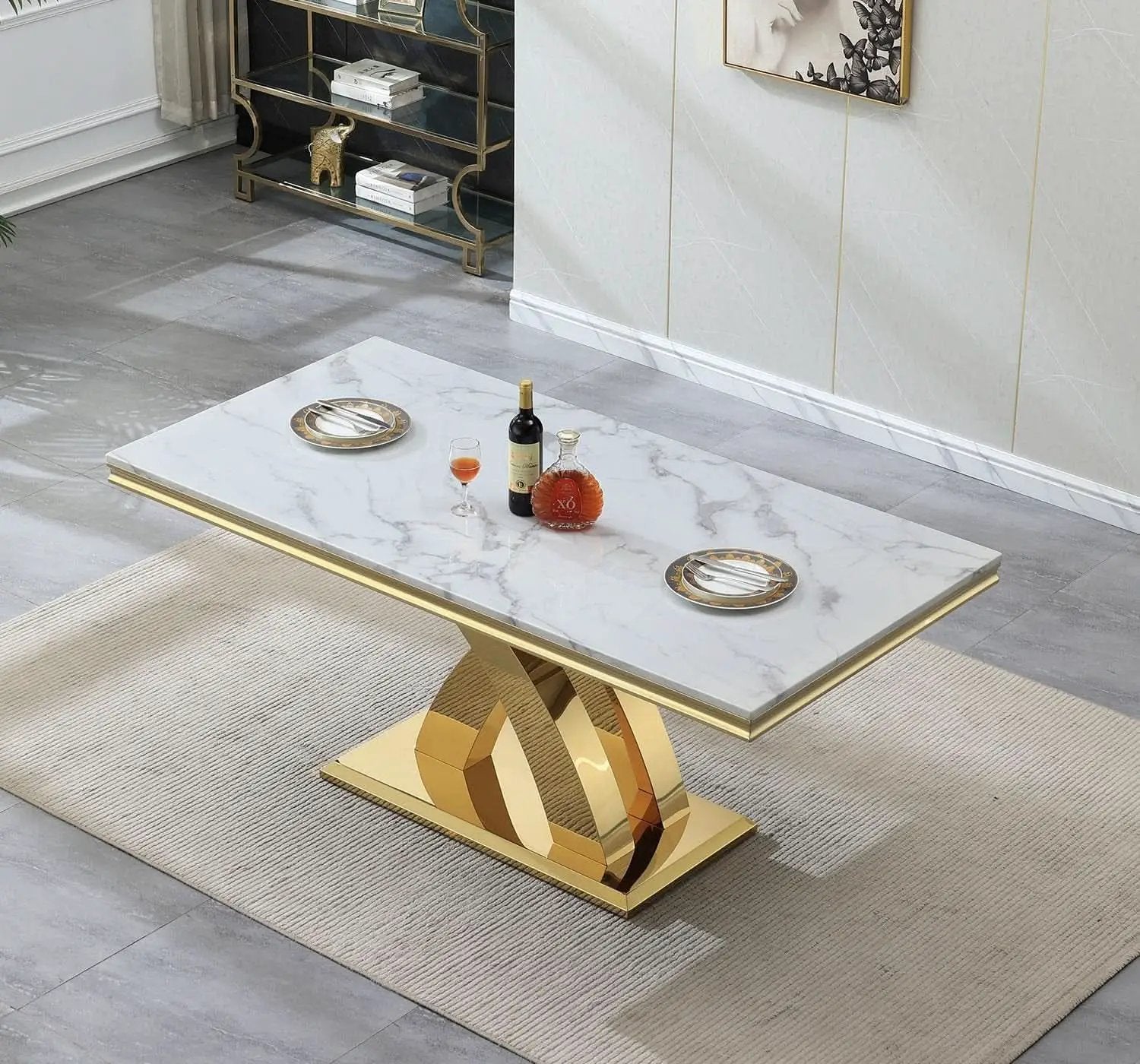 Faux Marble Dining Table 70 Inch With X Pedestal Base from PriceLows™