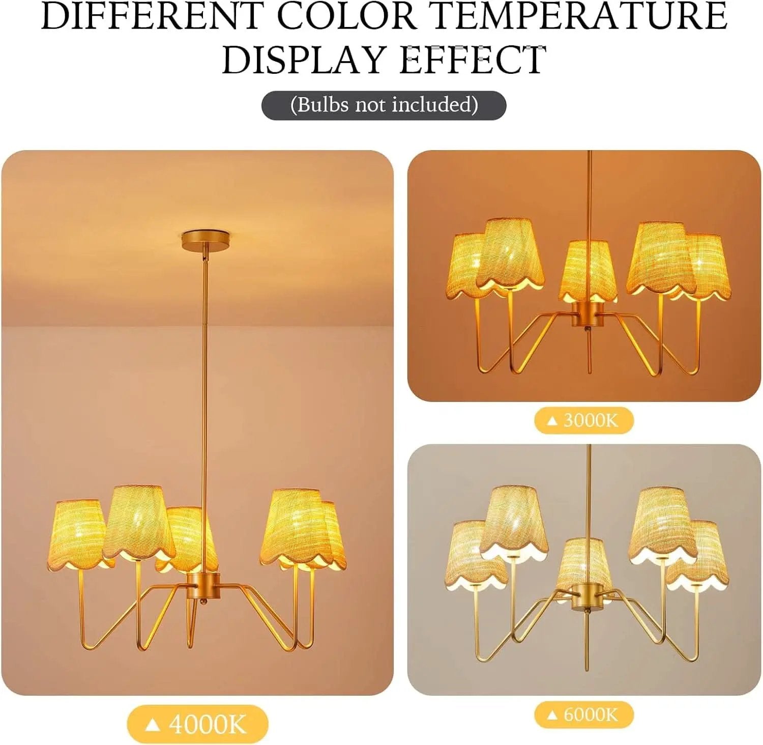 28 Inch Rattan Chandelier Antique Brass Five Light Pendant With Flower Shade Lamps from PriceLows™