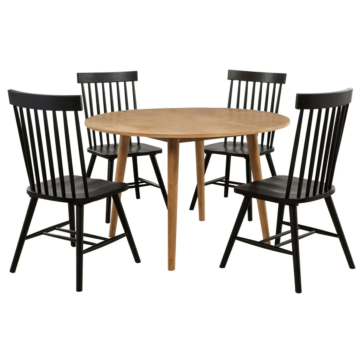 Andrews 5-piece Round Dining Table Set Light Ash and | 5-Piece Set | Rubberwood & Engineered Wood | Black