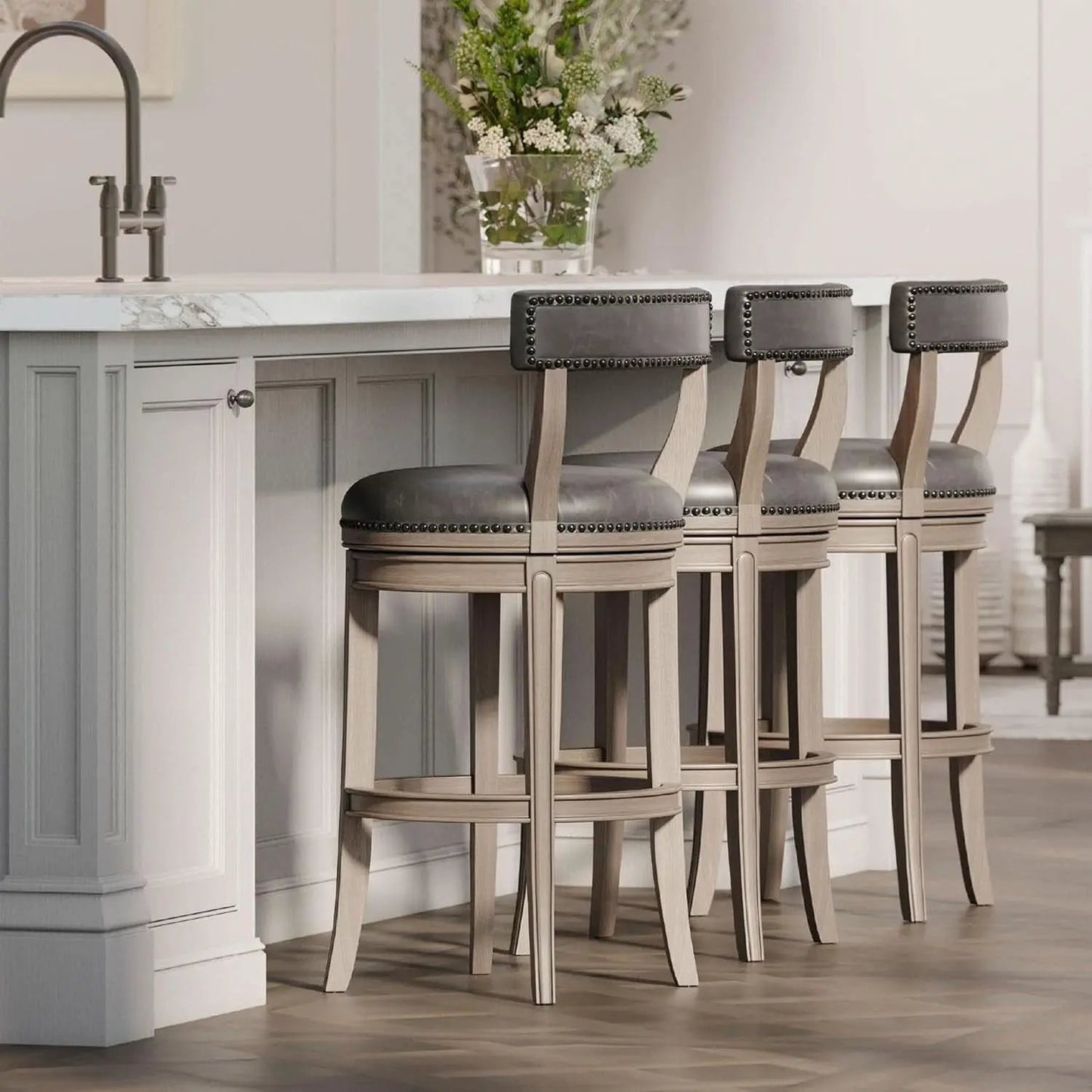 Alexander 31 Inch Rotating Bar Stool Reclaimed Oak Finish Vegan Leather Seat from PriceLows™