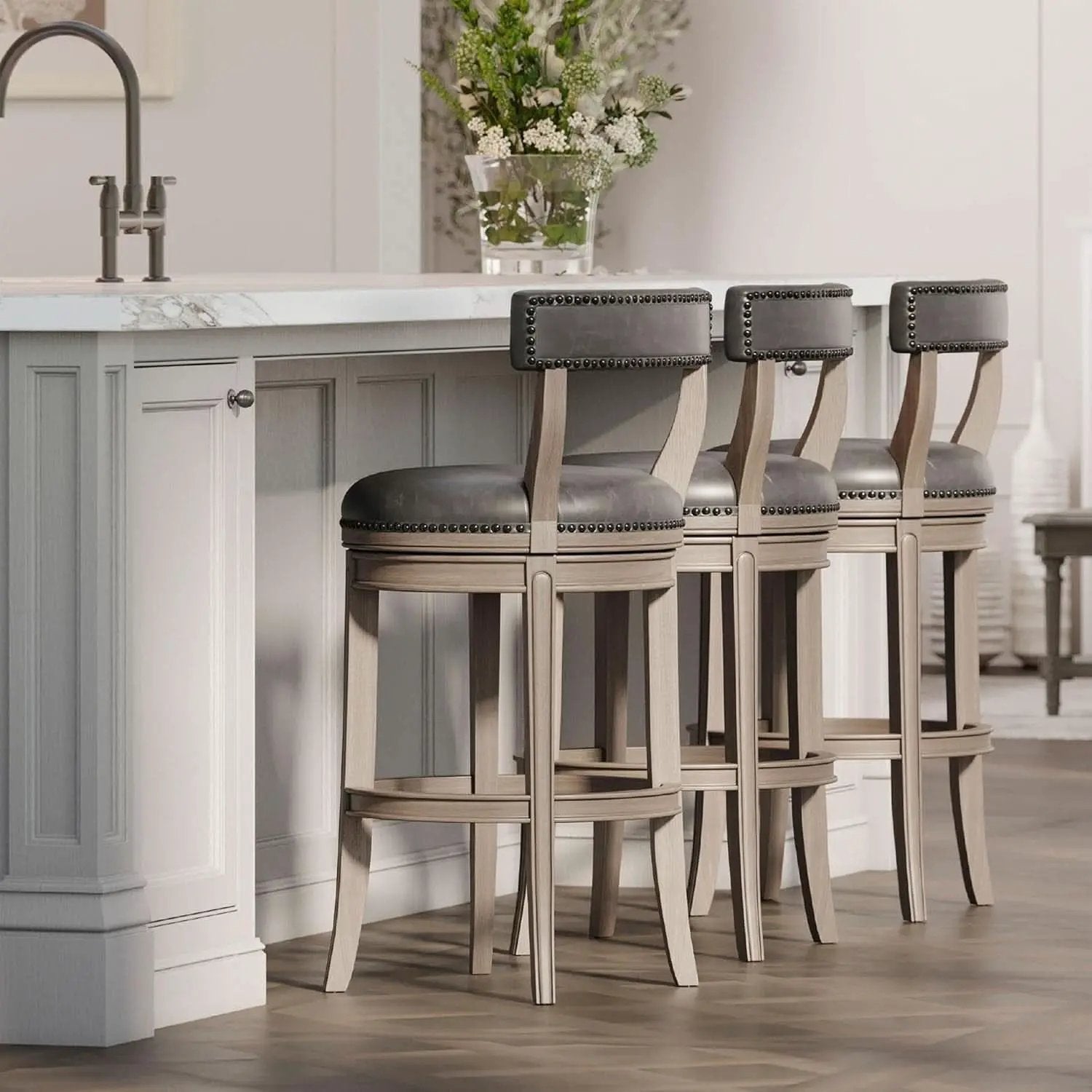 Alexander 31 Inch Rotating Bar Stool Reclaimed Oak Finish Vegan Leather Seat from PriceLows™