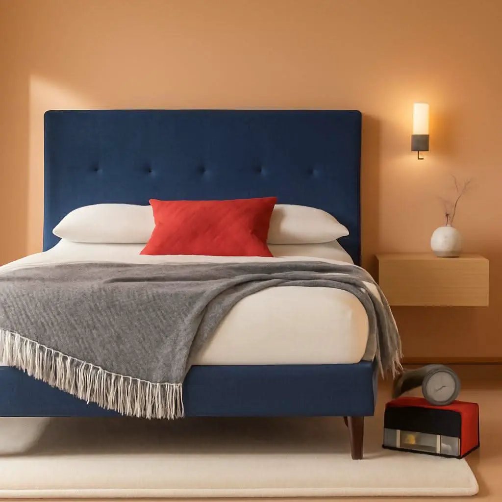 Omkaram Navy Upholstered Platform Bed Frame No Box Spring from PriceLows™