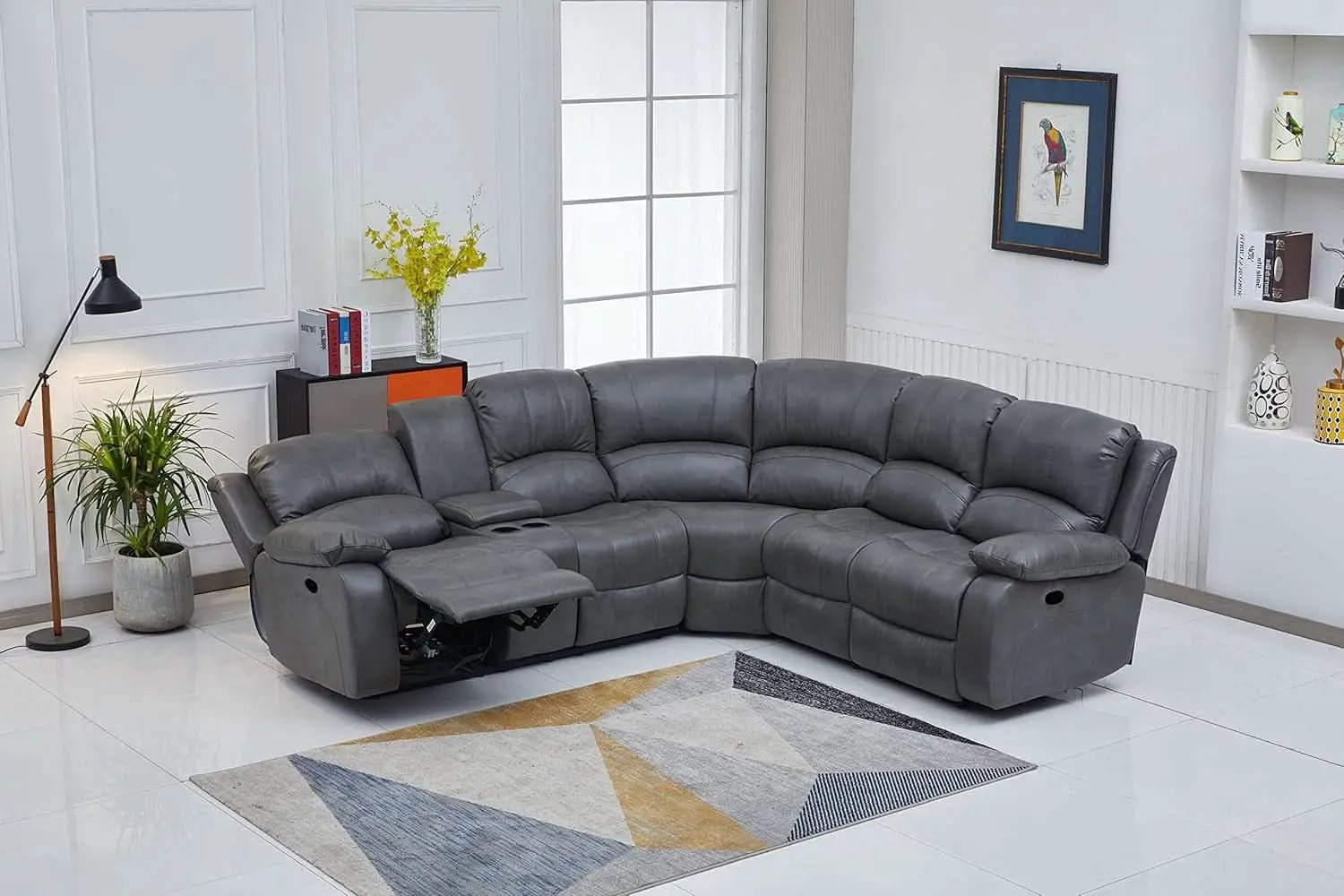 Bonded Leather Sectional Sofa Grey Power Reclining from PriceLows™