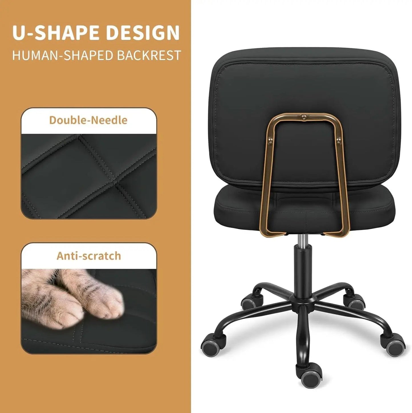 Armless Rolling Desk Chair Black Height Adjustable from PriceLows™