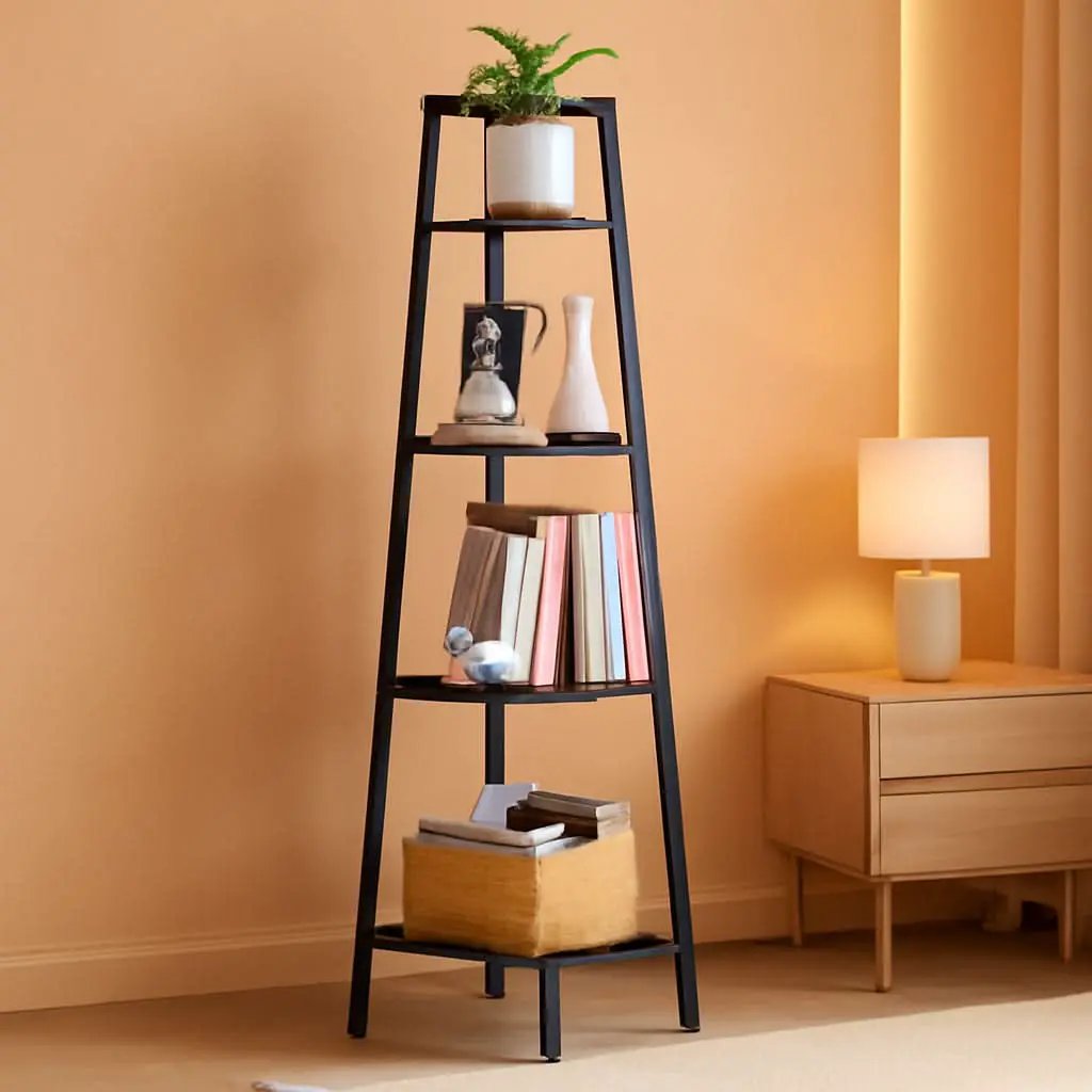 4 Tier Corner Shelf With Metal Frame Tall Bookcase from PriceLows™