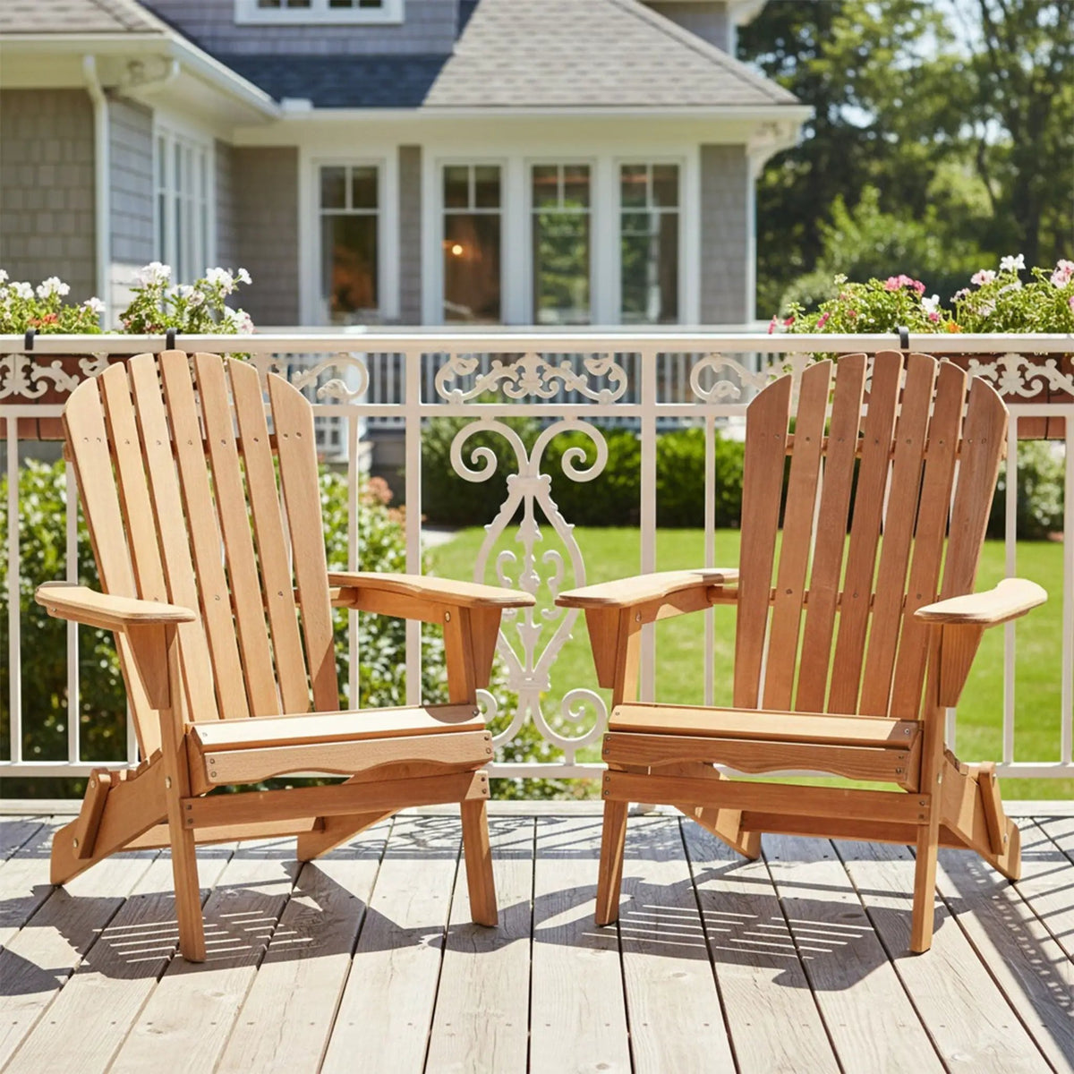 Oversize Folding Adirondack Chair | Premium Hemlock Wood | Pre-Assembled Parts | Patio And Garden