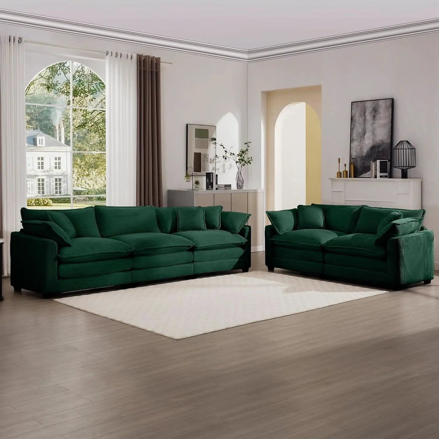 Oversized 2 Piece Sofa Set 3 Seater Loveseat Green from PriceLows™