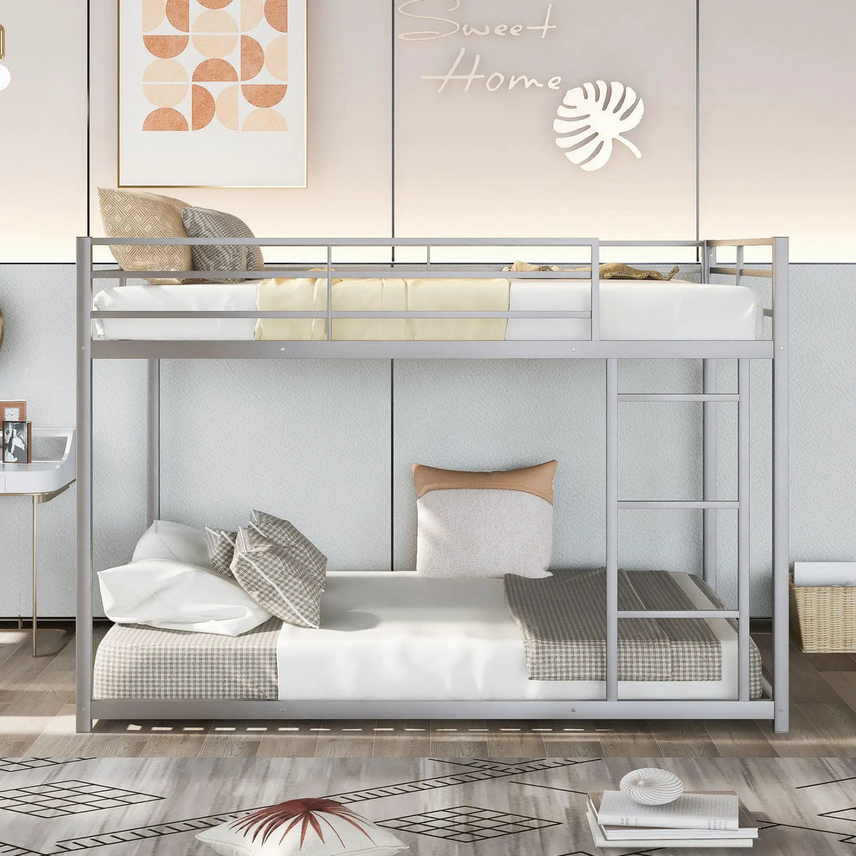 Metal Bunk Bed | Full Over Full Frame | Low Bunk With Ladder | Heavy Gauge Tubular Steel