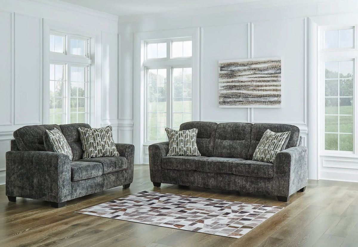 Lonoke Living Room Set | Sofa And Loveseat | Plush Upholstery | Dark Tri-Block Legs