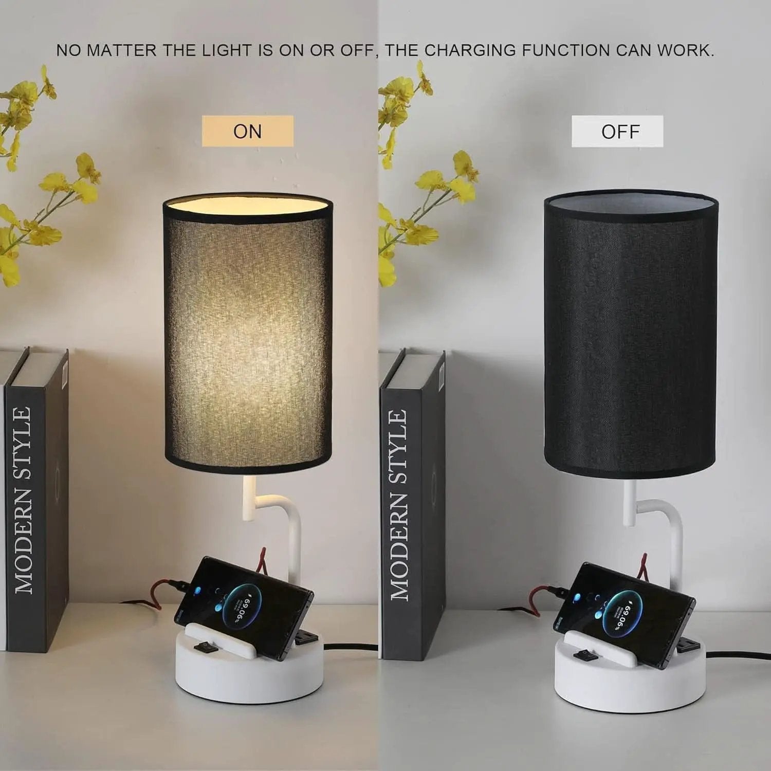 Table Lamp With 3 USB Ports And AC Outlet White Black from PriceLows™