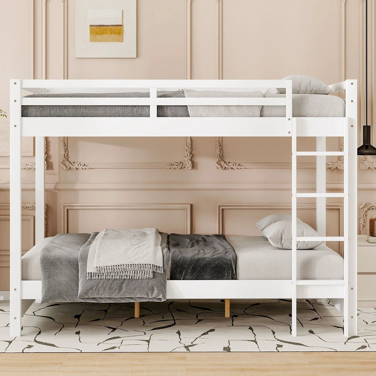 Sturdy Bunk Bed With Ladder | Solid Pine Wood | Guard Rails | Compact Layout