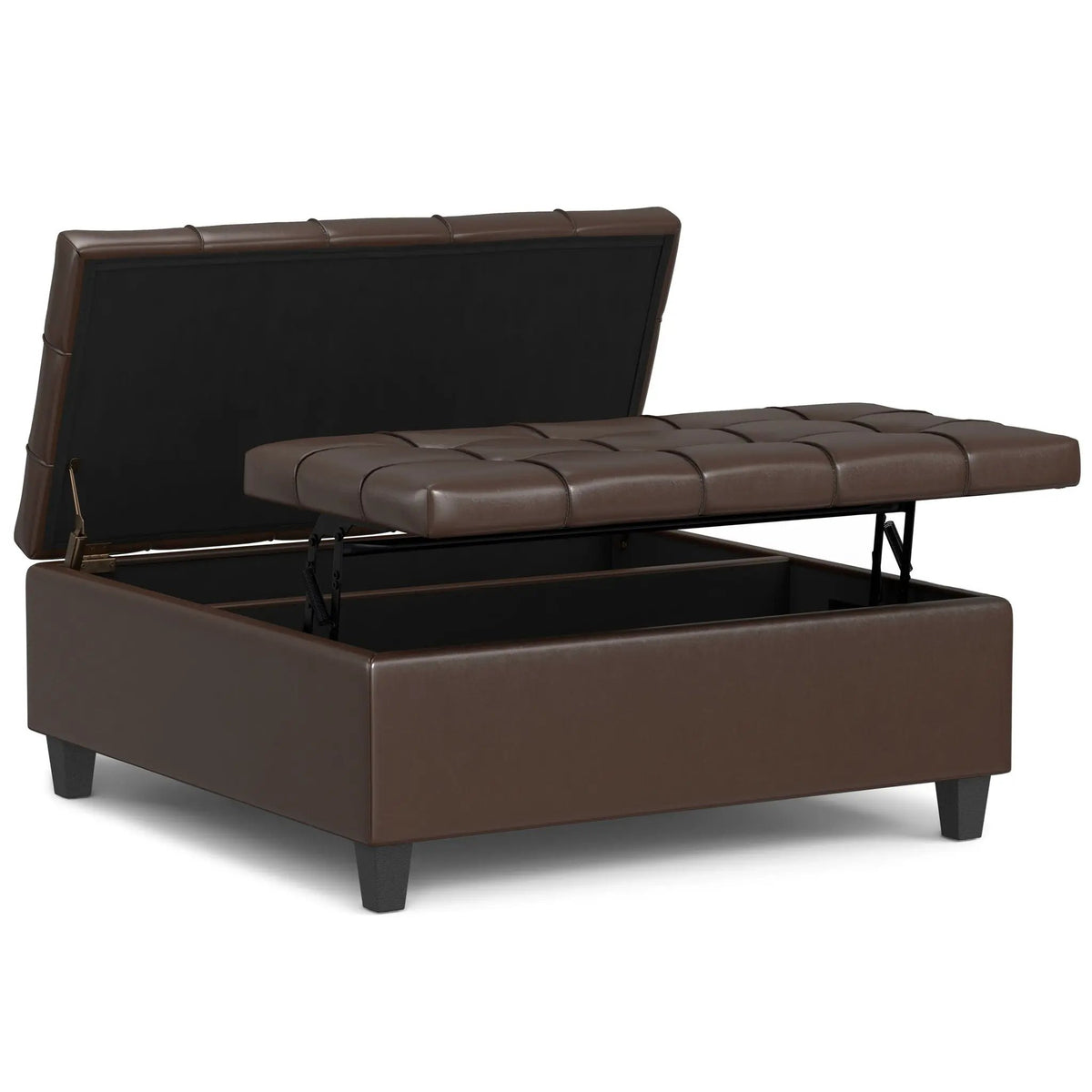 Coffee Table Storage Ottoman | Lift Top Hinge | Solid Wood Base | Large Square