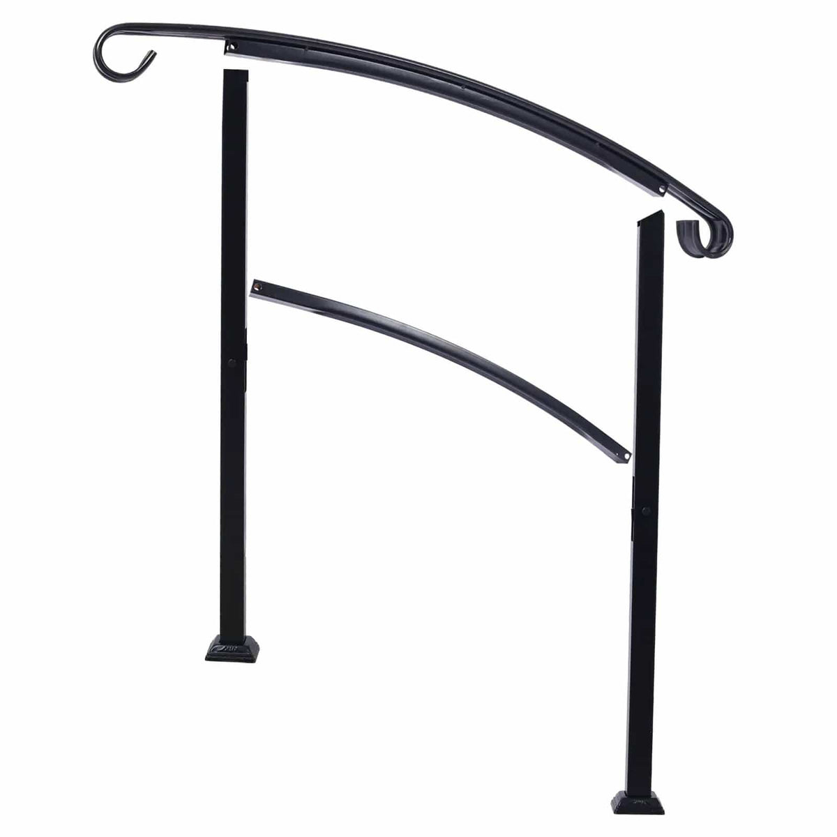 Handrails For Outdoor Steps, Fit 1 Or 3 Steps Outdoor Stair Railing, Flexible Front | 37 x 2 x 55 in | Marble & Concrete | Black