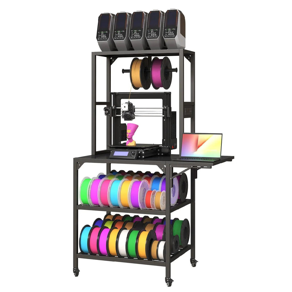 Heavy Duty 3D Printer Stand | Filament Storage Rack | Holds 54 Spools | Black Metal