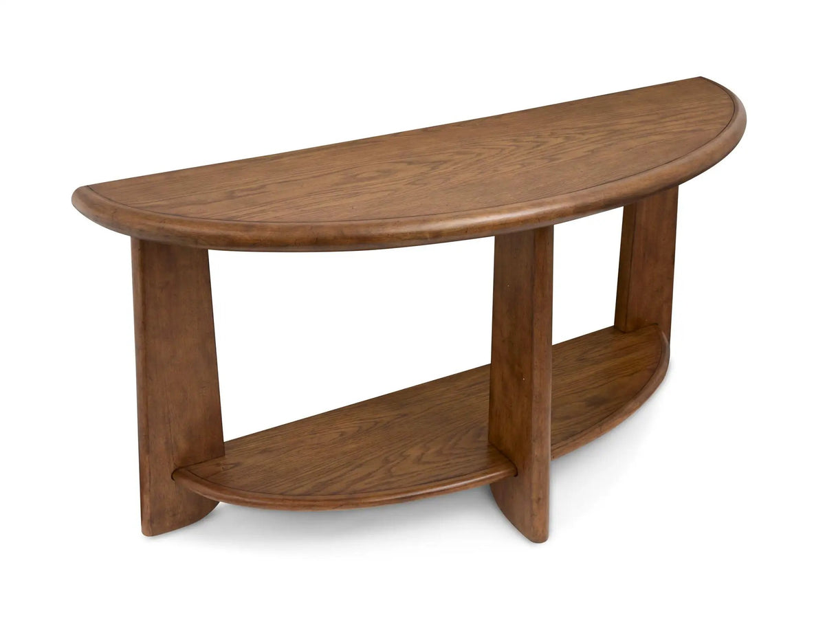 Tanner Demilune Sofa Table | Tawny Brown Finish | Okume Veneer And Hardwood | 54 Inch Width
