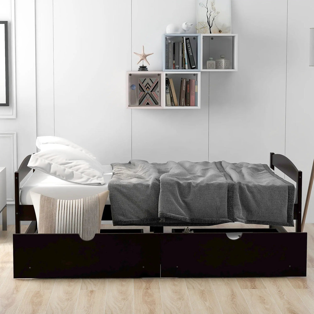 Platform Bed | Pine Wood Frame | Dual Rolling Drawers