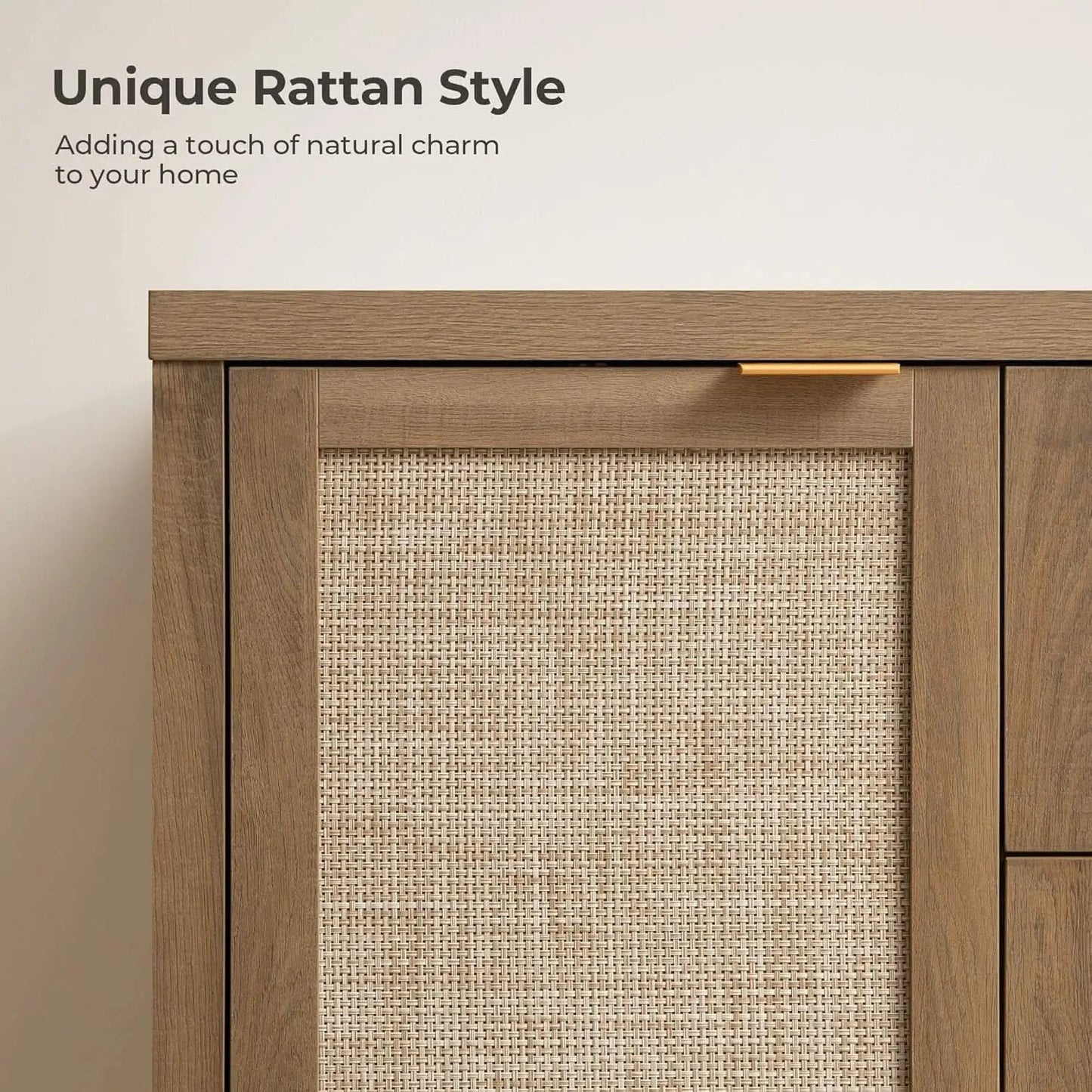 Caramel Oak Rattan Large Sideboard Buffet Storage Cabinet from PriceLows™
