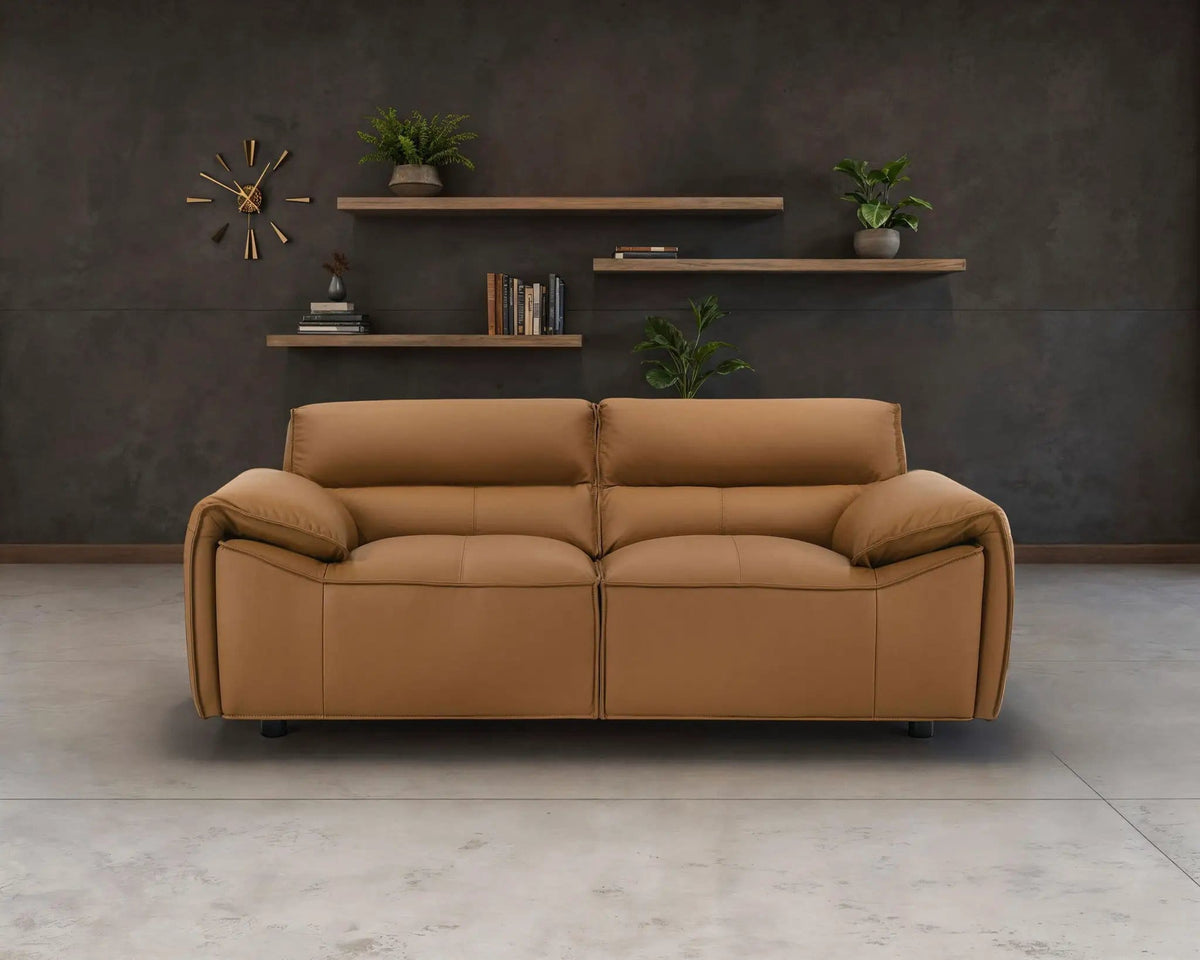Buxton Top Grain Leather Upholstered Loveseat | 73.5 x 37.5 x 29.5 in | Leather | Orange