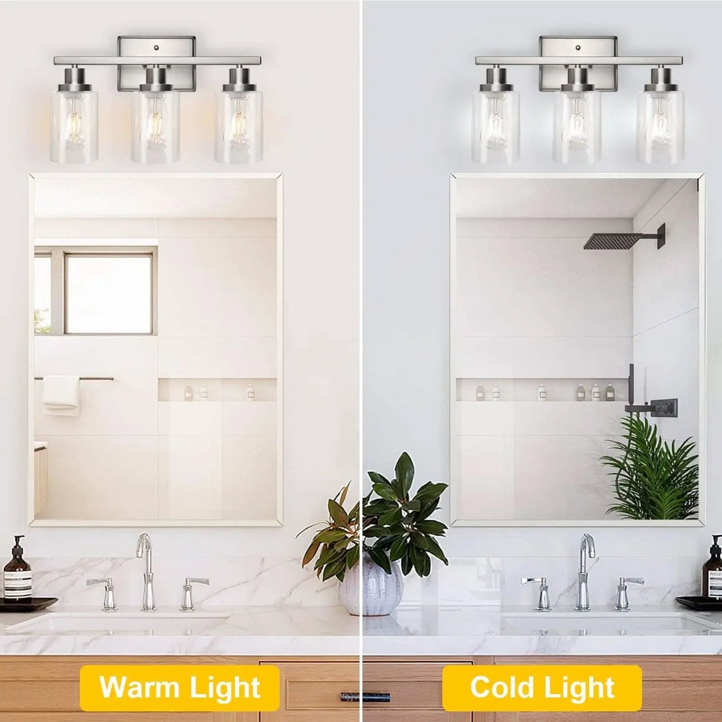 3 Light Brushed Nickel Vanity Light Fixture For Bathroom from PriceLows™