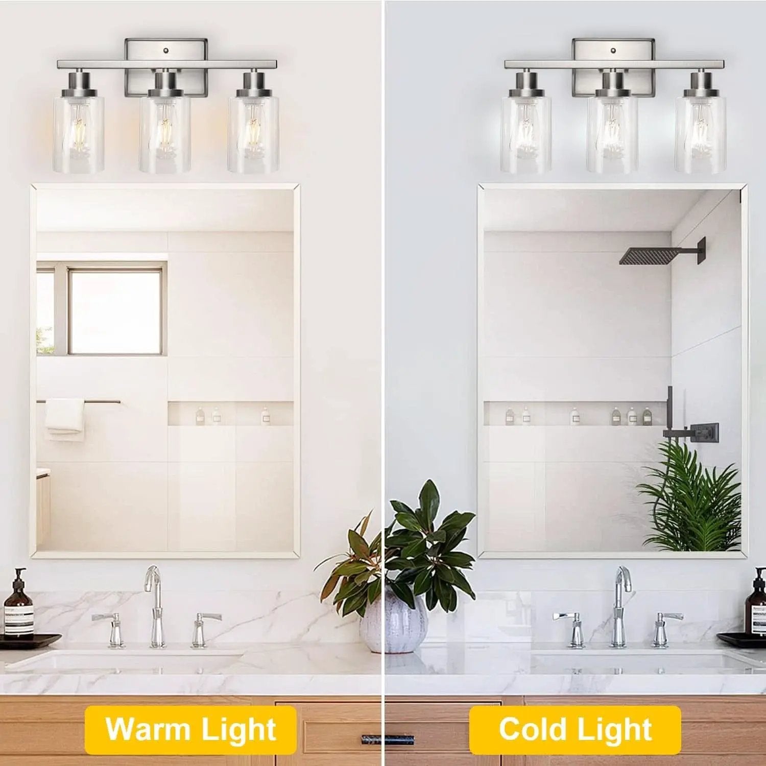 3 Light Brushed Nickel Vanity Light Fixture For Bathroom from PriceLows™