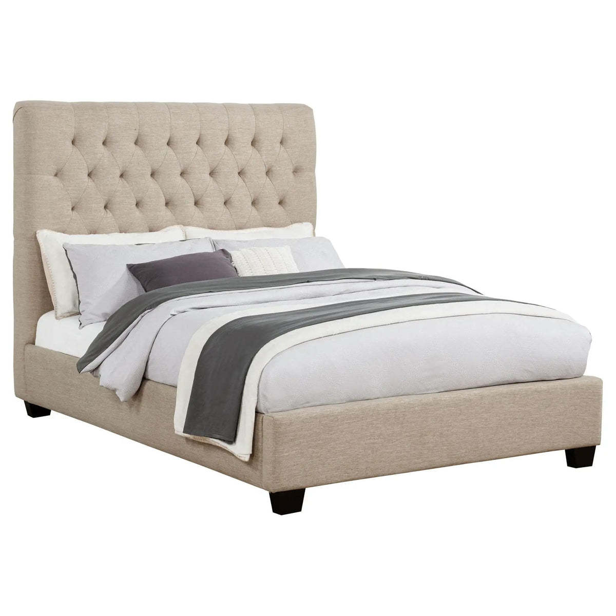 Chloe Upholstered Full Panel Bed Oatmeal | 57.75 x 84.25 x 53 in | Fabric & Plywood | Bedroom