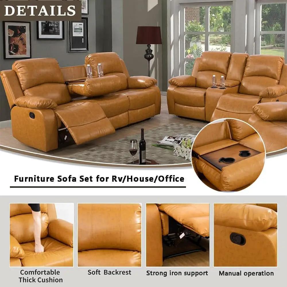 Bonded Leather Living Room Furniture Set Reclining Sofa And Loveseat Ginger from PriceLows™