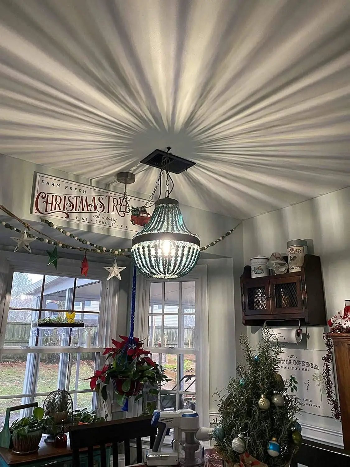 Gray Blue Rustic Wood Bead Chandelier Pendant Light from PriceLows™