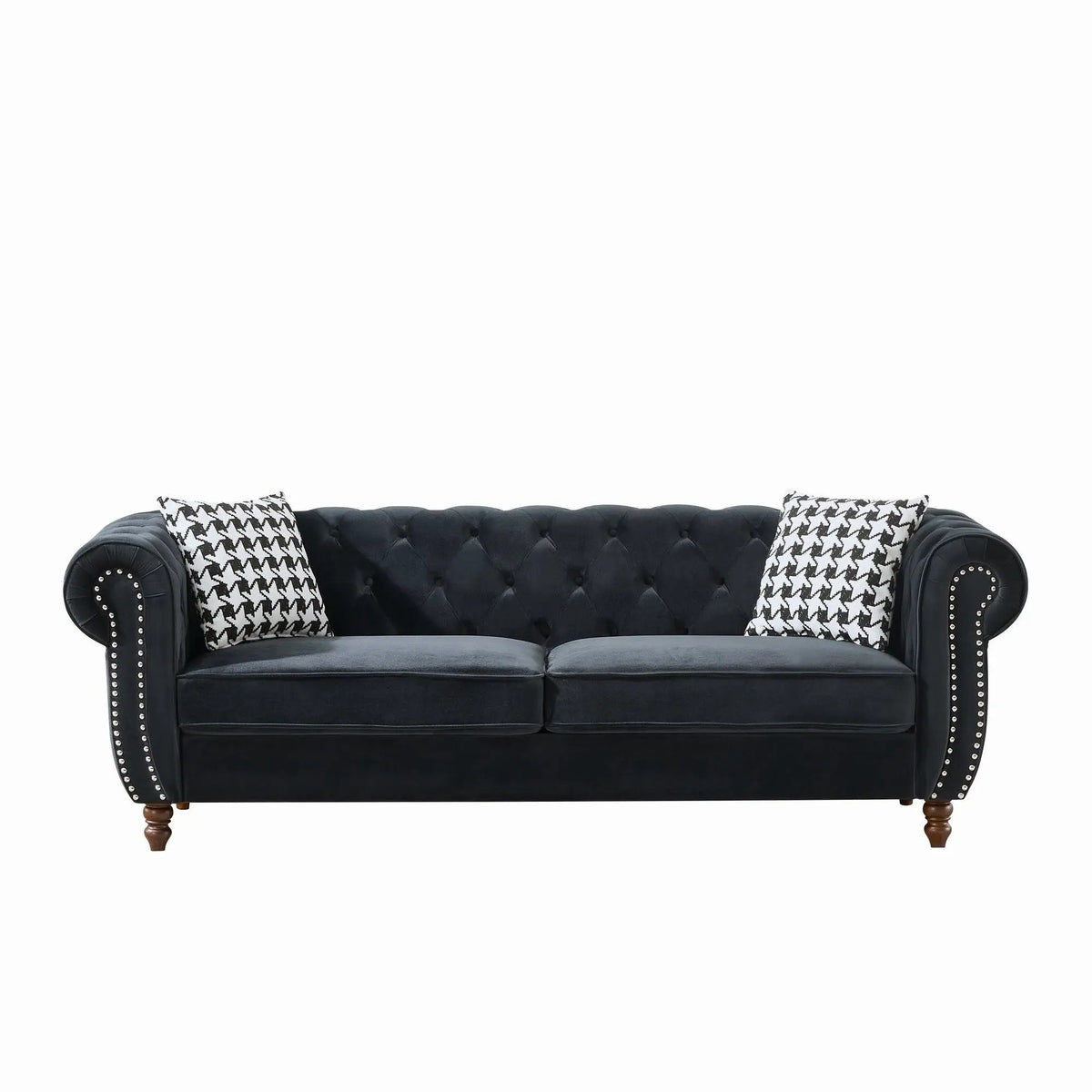Chesterfield Sofa | Upholstered Fabric | Roll Arms Nailhead | 3 Seater