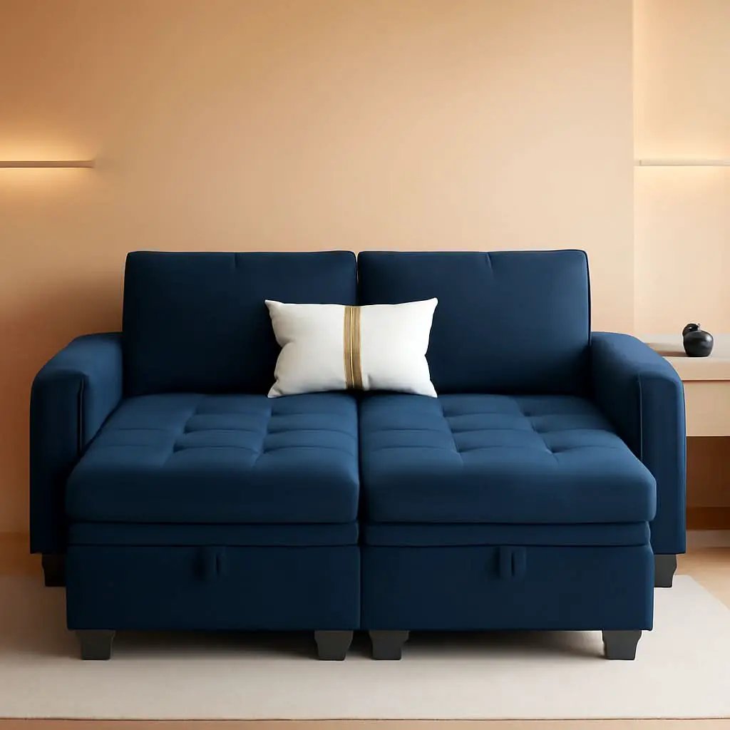 Velvet Modular Sectional Sofa With Storage Sleeper Blue from PriceLows™