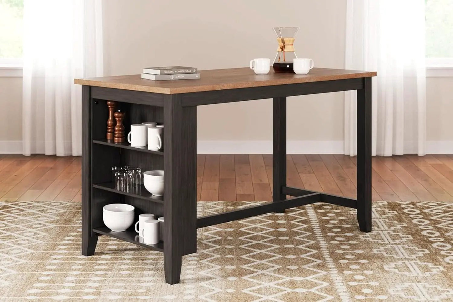Counter Height Dining Table With 3 Shelves Trestle Base from PriceLows™