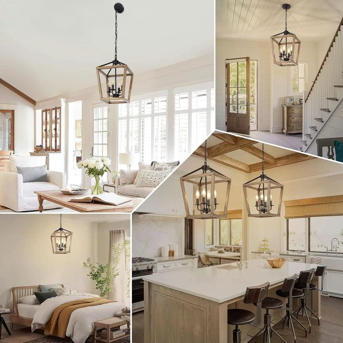 4 Light Farmhouse Chandelier With Rustic Wood Cage Light from PriceLows™